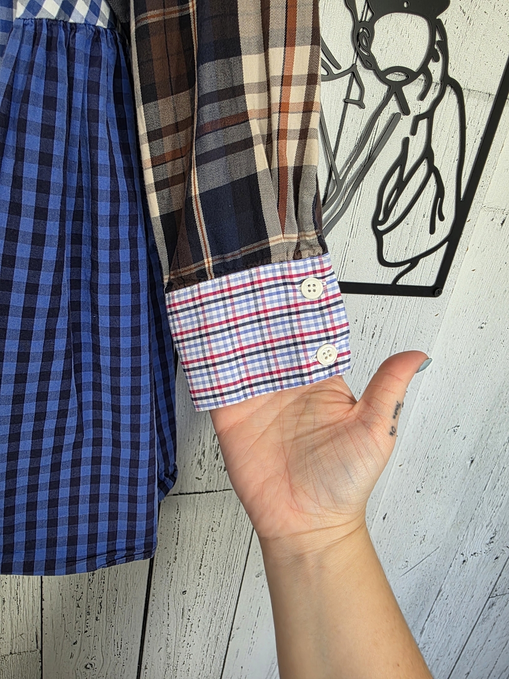 Zara Woman Patchwork Plaid Gingham Ruffle Shirt Size S Artsy Fall Fashion Preppy - Picture 6 of 14